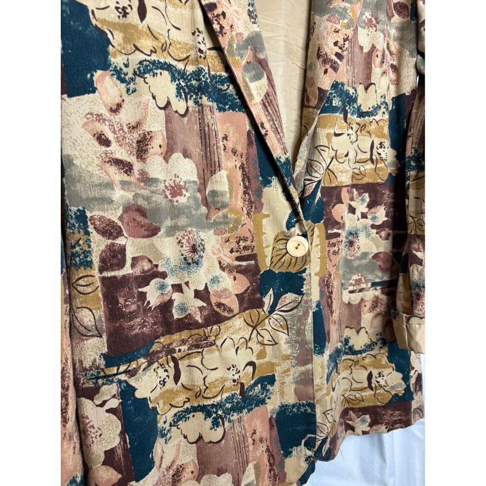 Vintage 80s/90s Earth Tone Artistic Floral Abstract Collage Boho Blazer Medium - Picture 2 of 8